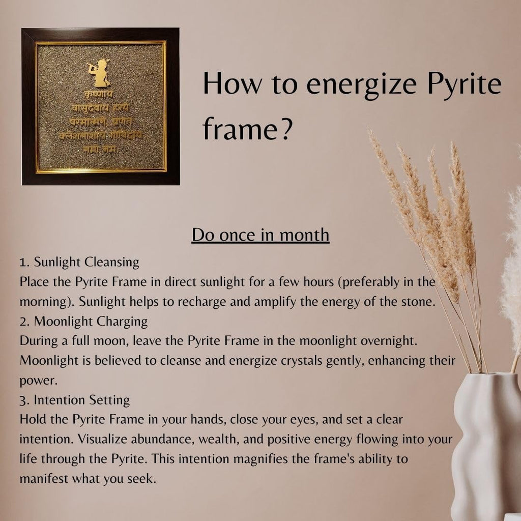 Pyrite Krishna Mantra Dust Plate Frame for Wealth, Success and Abundance